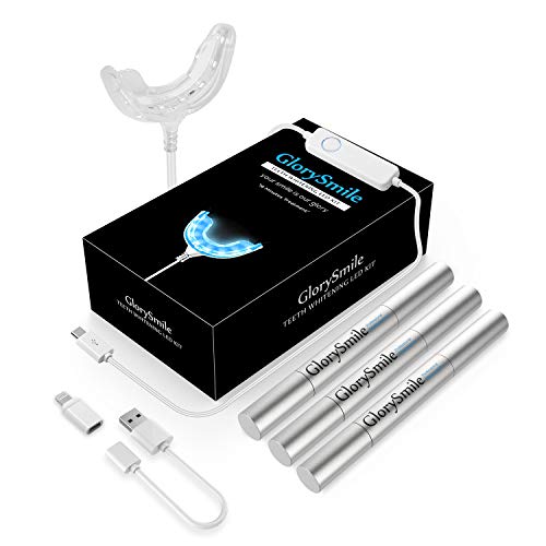 Professional Teeth Whitening Kit, Complete All-in-One At-Home System,16-LED Whiten Accelarator Light,3 Hydrogen Peroxide Whitening Pens,Whiten Tray with iPhone/Android/USB Adapter for Home Use