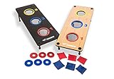 Triumph 2-in-1 Three-Hole Bags and Washer Toss Combo with Two Game Platforms Featuring On-Board Scoring, Six Square Toss Bags, and Six Washers