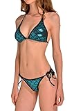 Vograce Womens Mermaid Print Halter Strappy Triangle Bikini Set 2 PCS Swimsuit