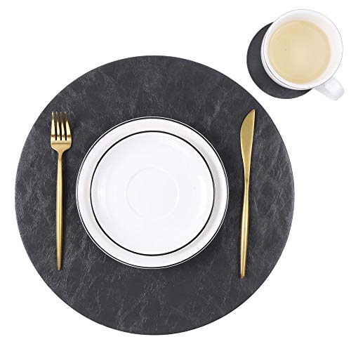 Tischsets aus geprägtem PU-Leder, wasserdicht, Kaffeeuntersetzer, Küchentisch-Matten, leicht abzuwischen, für Esstisch, rund, 6 Stück