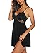 RSLOVE Sexy Lingerie for Women Lace Sleepwear Chemises V-Neck Full Slip Babydoll Nightgown Dress Black L