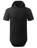 URBANCREWS Mens Hipster Hip Hop Quilted Short Sleeve Hoodie Shirt BLACK, XL