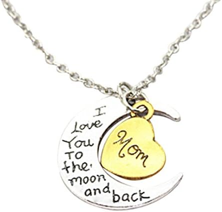 Alixyz Family portrait necklace, I Love You To The Moon And Back Engraved Silver Moon Pendant Necklace (Multicolor, B mom)