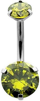 Newave Belly Button Rings Round Cubic Zirconia Navel Barbell Stud Body Piercing (Olive Green)