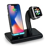 Wireless Charger, ASPECTEK Qi Wireless Charging Stand Compatible for iPhone X/XS Max/XR/8/Plus Samsung Galaxy S9/S8/2 in 1 Charger Station Holder Compatible for Apple Watch Series 2, 3, 4 (Black)
