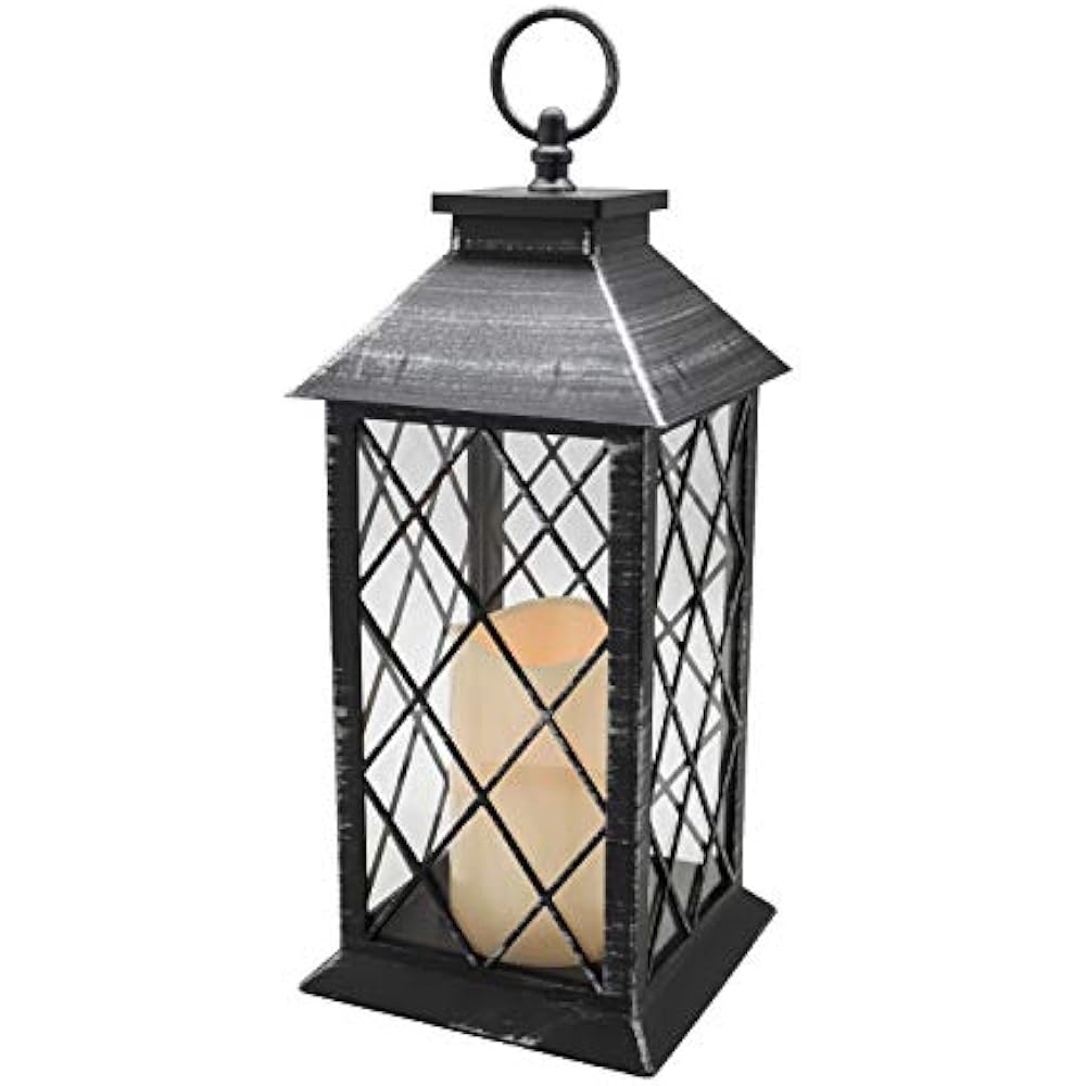 13" Decorative Candle Lantern With LED Flameless Timer, Plastic