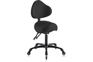 DR.LOMILOMI Pneumatic Swivel Rolling Saddle Chair with Wheels and Ergonomic Back Support for Hair Stylist, Dental Hygienist, Hygienic Clinic, Spa, Massage, Home, Office - 510 KOA (Black, Standard)