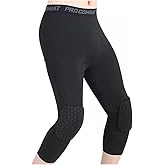 Basketball Pants with Knee Pads 3/4 Compression Leggings Capri Tights