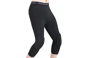 Basketball Pants with Knee Pads 3/4 Compression Leggings Capri Tights