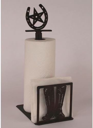 Coast Lamp Manufacturer 15-R20G Iron Cowboy Boots & Horse Shoe Paper Towel & Napkin Holder - Burnt Sienna