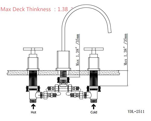 Etel Two Handle Black Widespread Bathroom Faucet, 3 Hole Widespread Bathroom Lavatory Sink Faucet, 8 Inch High Arc Cross Handle Roman Tub Faucet with Pop Up Drain Y6899 - Thumbnail 5