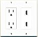 RiteAV - 15 Amp Power Outlet 2 Port HDMI Decorative Type Wall Plate - White