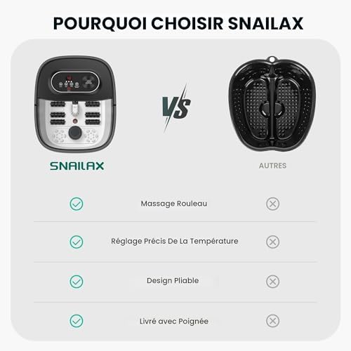 Bain de Pieds Pliable avec Chauffage et Massage, Spa Pour Pieds avec 14 Niveaux de Chauffage | Rouleaux Shiatsu | Bulles | Lumière Rouge | Minuterie, Massage Pieds Spa 35℃-48℃