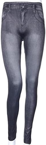 OVERMAL Women's Stretch Faux Jean Denim Leggings w/ fake Pockets Jeggings Pants (Black)