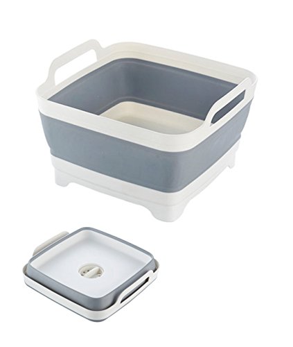 Fecihor Collapsible Dish Tub with Draining Plug Foldable Food Strainers Carry Handles Colander Fruits Vegetables Wash and Drain Sink Storage Basket for Kitchen Camping