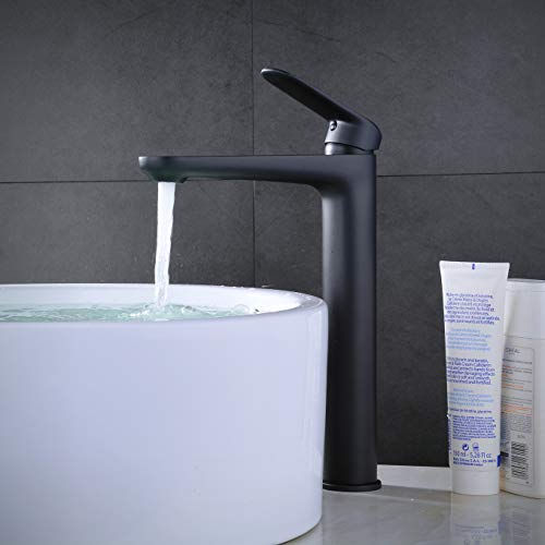 Contemporary Black Single Handle One Hole Bathroom Vessel Sink Faucet Commercial, Lavatory Vanity Vessel Sink Mixer Tap Tall Spout Deck Mount Plumbing Fixtures
