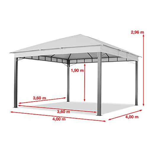 TOOLPORT Gartenpavillon 4x4 m ALU Premium ca. 220g/m² Dachplane wasserdicht Pavillon 4 Seitenteile Gartenzelt hellgrau ca. 9x9cm Profil – Bild 6