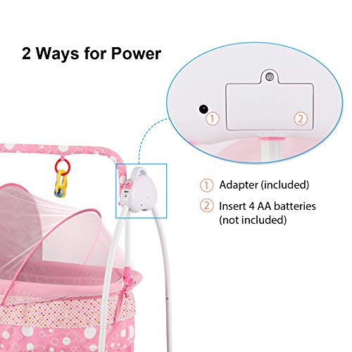 Uenjoy Rocking Multifunction Baby Swing Bed Automatic Bassinet Baby Basket with Remote Control, Music, Timing, Adjustable Speed, Pink