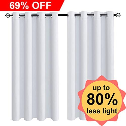 Blackout Curtains for living room,HOZY 2 Panel Window Treatment Thermal Insulated Solid Grommet Drapes 52 x 95inch Greyish White