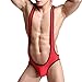 Men's Jockstrap Leotard Underwear Jumpsuits Wrestling Singlet Bodysuit(Red L)