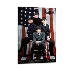 Hxinyi Beatles Poster décoratif sur toile Motif drapeau américain 60 x 90 cm - Les Beatles, Paul McCartney, John Lennon, RIngo Starr, George Harrison