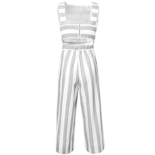 Sunyastor Womens Jumpsuits Striped High Waist Wide Leg Pants Spaghetti Strap Loose Pants Sleeveless Palazzo Jumpsuit Rompers Khaki