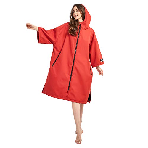 Oksun Adult Waterproof Changing Robe Windproof Robe Oversized Warm Coat With Hood For Surfing Swimming Water Sports (L-XL, Red)