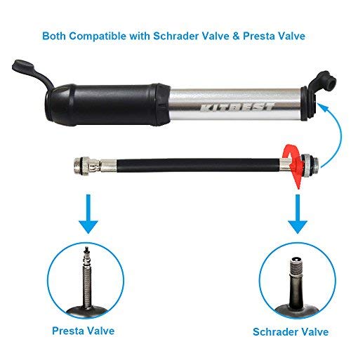 Kitbest Mini Bike Pump, Bicycle Tire Pump : Fits Presta & Schrader Valves & Sports Ball, Portable High Performance Hand Bike Air Pump for Mountain, Road, Hybrid & BMX Bike