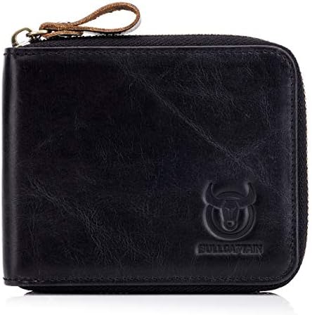 Mens Leather Wallets RFID Blocking Zipper Bifold Wallet for Man (black)