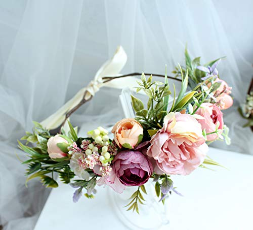 image for Women Floral Crown Boho Flower Headband Hair Wreath Floral Headpiece H