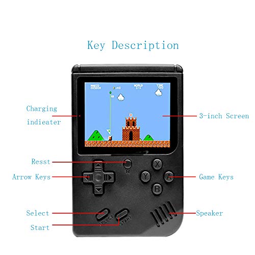 wanjiaxinhui Handheld Game Console, Retro FC Game Console, Portable Video Game Console for Connecting TV and Two Players with 3 Inch LCD Screen 168 Classic Games (Black)