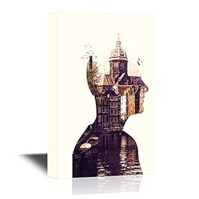 Double Exposure of a Man and European Buildings