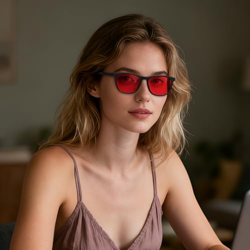 Rimerakea Anti Blue Light Glassesfor Men Women Red Sleeping Glasses Anti-Glare UV Protection for Phones Computers TV Screens Before Bed
