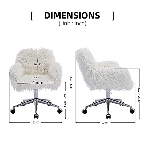 SSLine Faux Fur Vanity Chair Modern White Furry Makeup Desk Chairs for