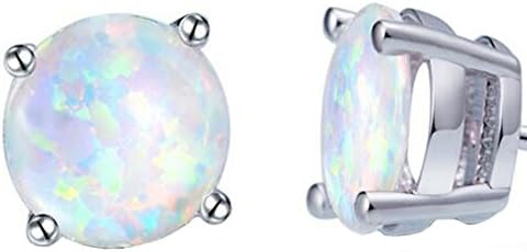 Opal Stud Earrings, White Gold Plated Small Round Silver Stud Earrings For Women Girl Men Fashion