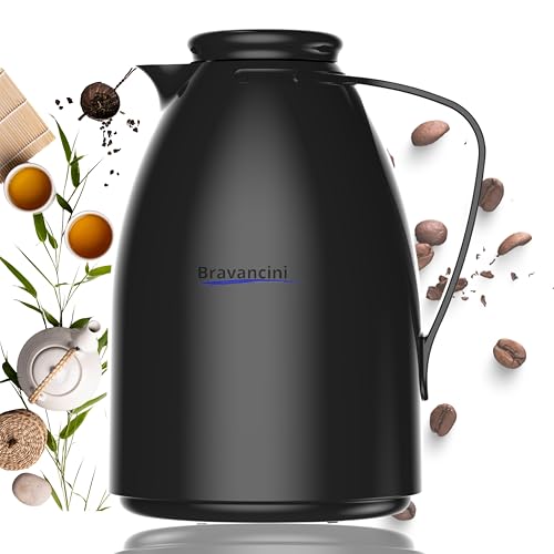 Garrafa Térmica Bule Preto 1 Litro Ampola de Vidro Conserva Café Quente 12h Bebidas Frias 24h Infusor Chá Ideal Casa Escritório Presentes Bule Termico