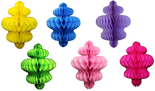 6-Piece Rainbow Themed 10 Inch Honeycomb Tissue Paper Chandelier Ornament Party Decoration Kit (Cerise, Dusty Rose, Yellow, Lime, Turquoise, Lavender)