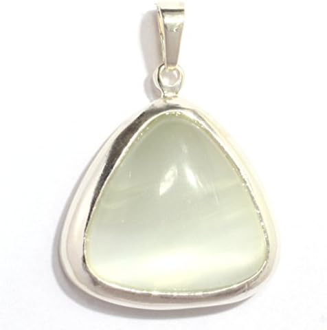 GEM-inside 29x38mm Triangle White Cat Eye Beads Marcasite Silver Base Pendant