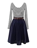 OMEYA.WANSHIDA. Women's Round Neck Stripe Long Sleeves Cocktail Party Mini Dress