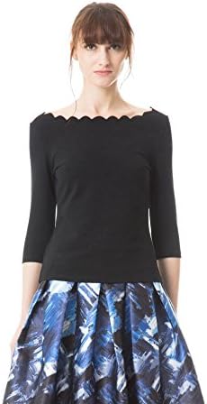 Emma Fischer Women's Spring Floral Ribbed Boat-Neck 3/4 Sleeve Top