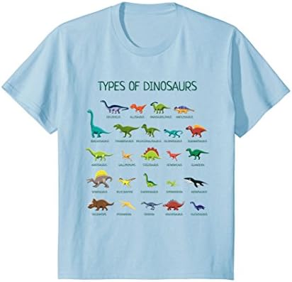 Kids Types Of Dinosaurs T-Shirt Dino Identification Tee 6 Baby Blue