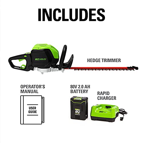 Greenworks Pro 80V 26" Cordless Hedge Trimmer, 2.0Ah Battery and