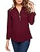 ANGVNS Women Ruched Sleeve Flower Printed Chiffon Blouse, Wine Red-Pure, M