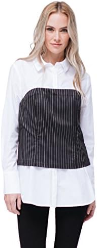Pleione Solid Botton Down Collared Shirt With Removable Corset WhiteBlack L