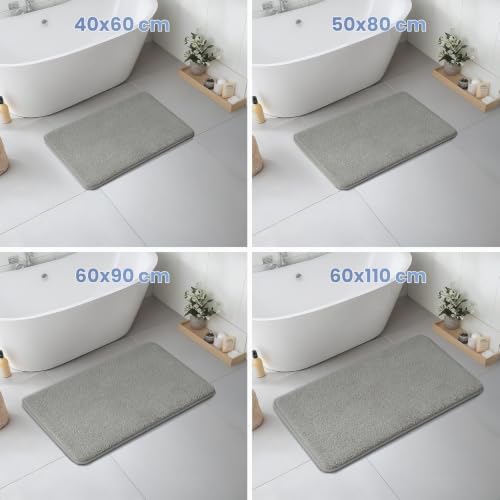 ® Tapete de banho antiderrapante 40 x 60 cm, super absorvente e tapete de microfibra extra espesso, lavável à máquina, macio e almofadado, cinzento