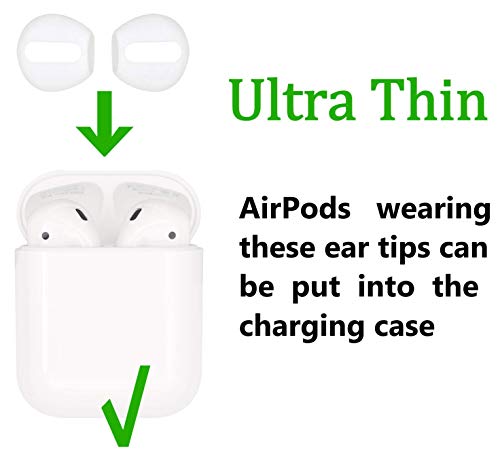 IiEXCEL (Fit in Case) 4 Pairs Replacement Super Thin Slim Rubber Silicone Earbuds Ear Tips and Covers Skin for Apple AirPods or EarPods Headphones (Fit in Charging Case) (4 White)
