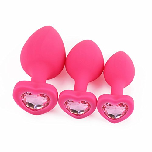 Keliay 3 Pcs Heart Rose Shaped Base with Jewelry Birth Stone Butt-Anal-Play Jewel Sex Toy