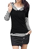 Allegra K Women Long Sleeve Stripe Hooded Shirt Patchwork Tops
