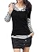 Allegra K Women Long Sleeve Stripe Hooded Shirt Patchwork Tops
