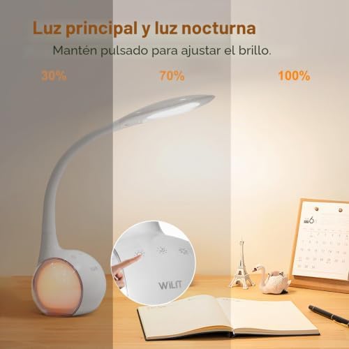 Candeeiro de secretária LED T3 para crianças, luz LED para crianças estudarem leitura com luz noturna a cores, Candeeiro de mesa tátil 3 níveis de brilho, branco